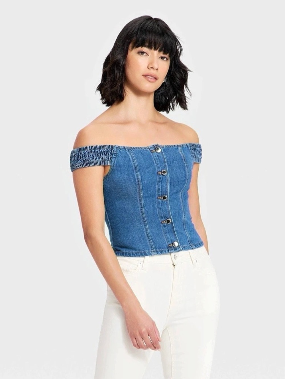 Universal Thread Off the Shoulder Denim Top - Dark Wash Corset Style size med